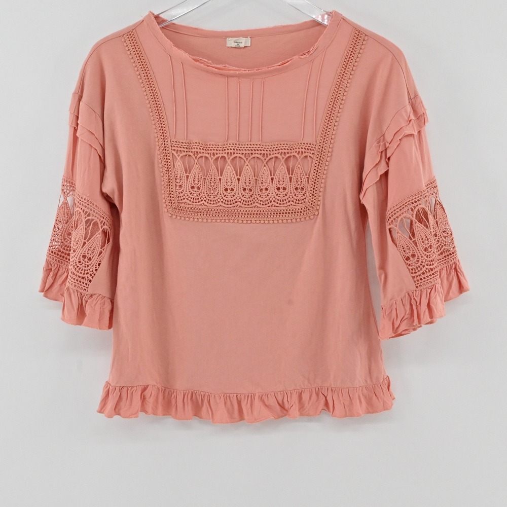 Anthropologie Tiny Sonoma Ruffled Top Womens Size XS Coral Boho Crochet Lace